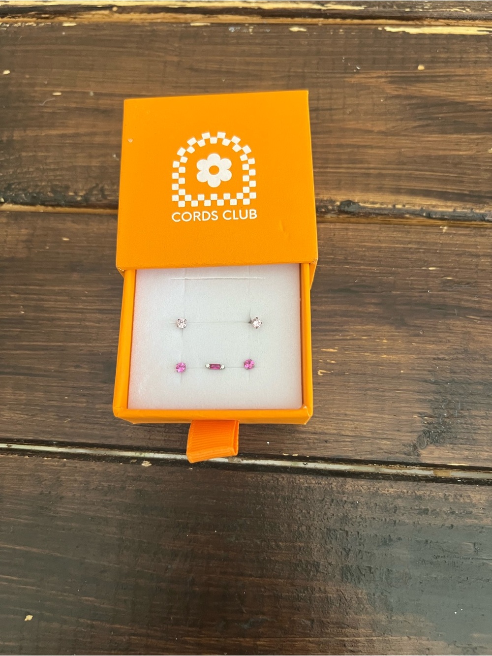 NWT Cords Club Titanium Flat Back Stud Earring Box Set Pink September